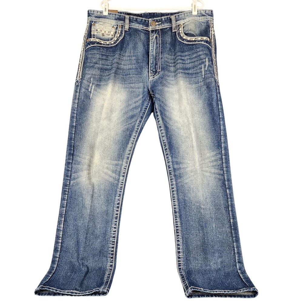 Gramercy GS115 Mens Slim Fit Blue Denim Jeans Heavy Stitch 38x33 Medium Wash